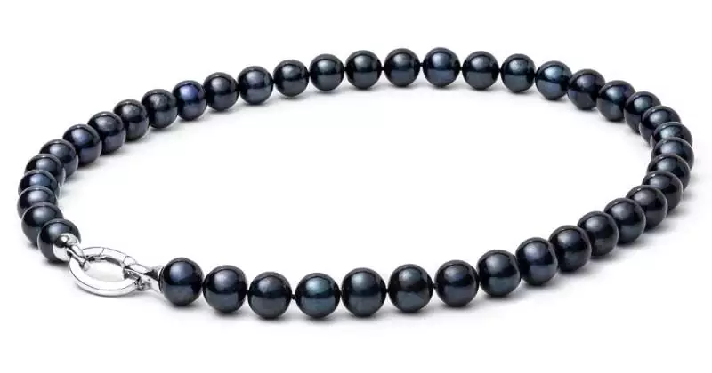 Elegante Perlenkette groß schwarz rund 11-12 mm, 50 cm Länge, Verschluss 925er Silber, Gaura Pearls, Estland